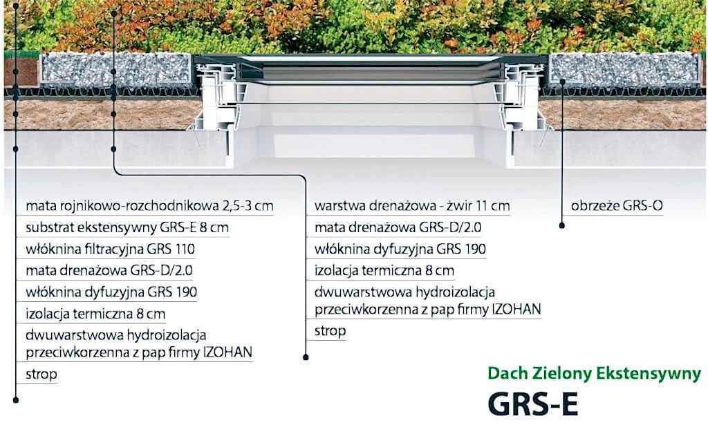 System zielonego dachu z oknami FAKRO - Dach Zielony Ekstensywny GRS-E