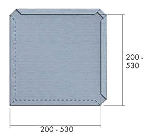 ska kwadratowa:Min. wym. widoczny 200 x 200 mm, 25,00 szt./m² Max. wym. widoczny 530 x 530 mm, 3,56 szt./m²