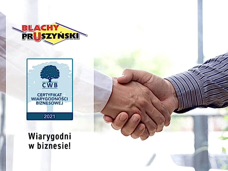 certyfikat wiarygodności biznesowej dla Blachy Pruszyński