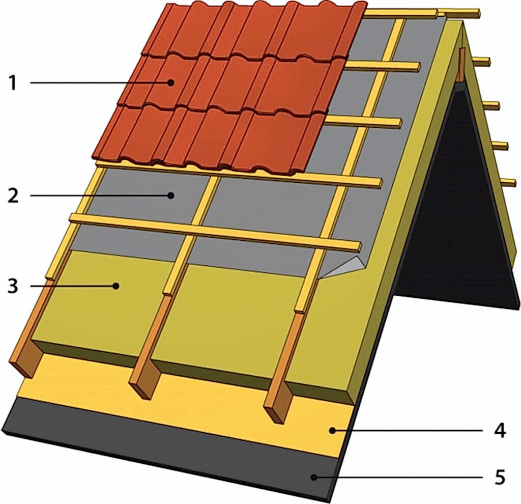 Poprawnie wykonany dach z poddaszem użytkowym powinien składać się z szeregu warstw, z których każda ma do spełnienia określoną funkcję, a wszystko po to, aby skutecznie chronić budynek przed wilgocią i nadmierną utratą ciepła: 1. pokrycie właściwe (chroni przed opadami atmosferycznymi), 2. warstwa wstępnego krycia – wysokoparoprzepuszczalna membrana STROTEX (zabezpiecza przed wilgocią od zewnątrz), 3. izolacja cieplna (jest izolatorem termicznym i akustycznym), 4. folia paroizolacyjna STROTEX (blokuje dostęp wilgoci od wewnątrz), 5. płyty k-g (stanowią poszycie wewnętrzne).